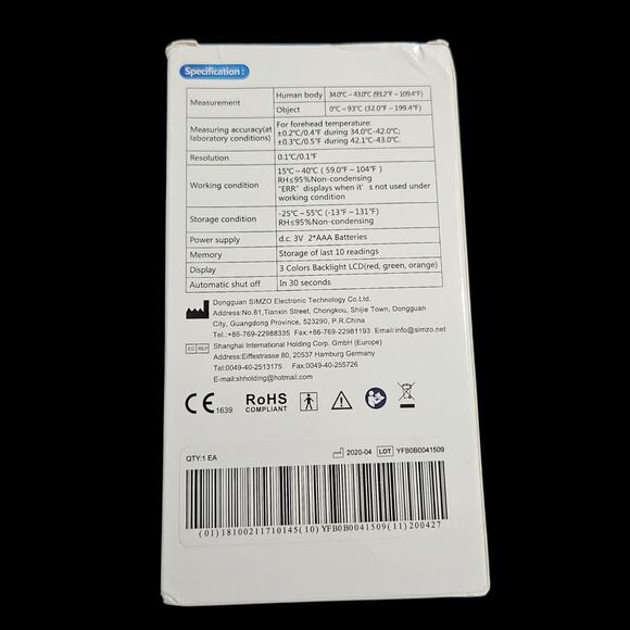 Simzo HW-F7 Non-Contact Infrared Forehead Thermometer Digital LCD New Fast Read - Picture 2 of 6